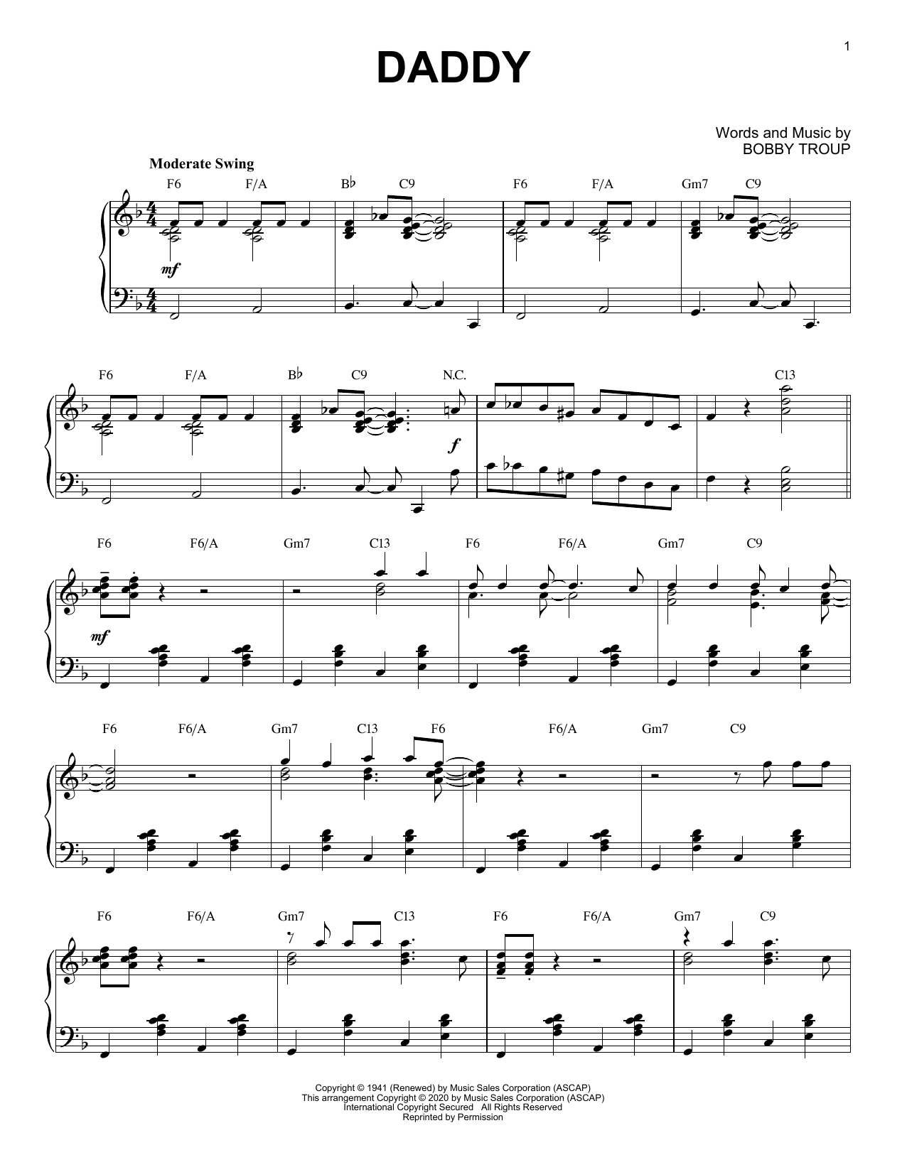 Sammy Kaye Daddy [Jazz version] (arr. Brent Edstrom) sheet music notes and chords arranged for Piano Solo