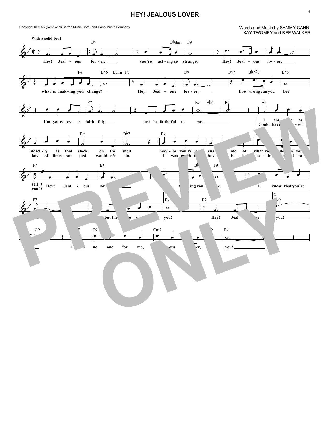 Sammy Cahn Hey! Jealous Lover sheet music notes and chords. Download Printable PDF.