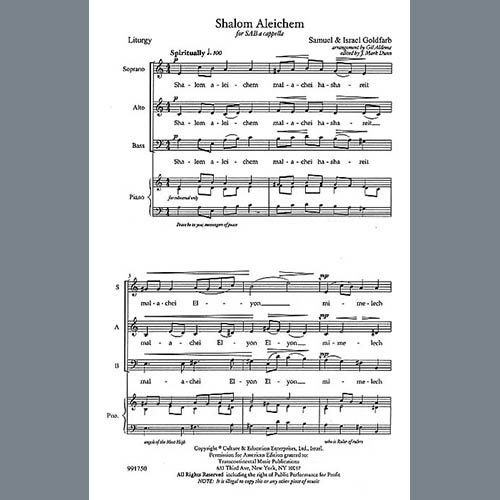 Easily Download Samuel & Israel Goldfarb Printable PDF piano music notes, guitar tabs for  SAB Choir. Transpose or transcribe this score in no time - Learn how to play song progression.
