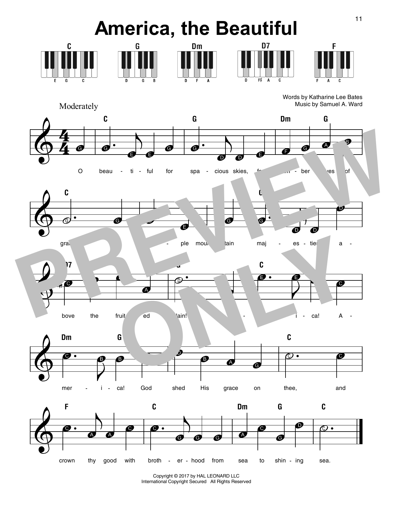 Samuel A. Ward America, The Beautiful sheet music notes and chords arranged for Super Easy Piano
