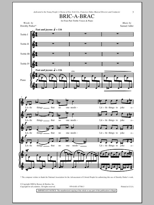 Samuel Adler Bric-A-Brac sheet music notes and chords arranged for 4-Part Choir