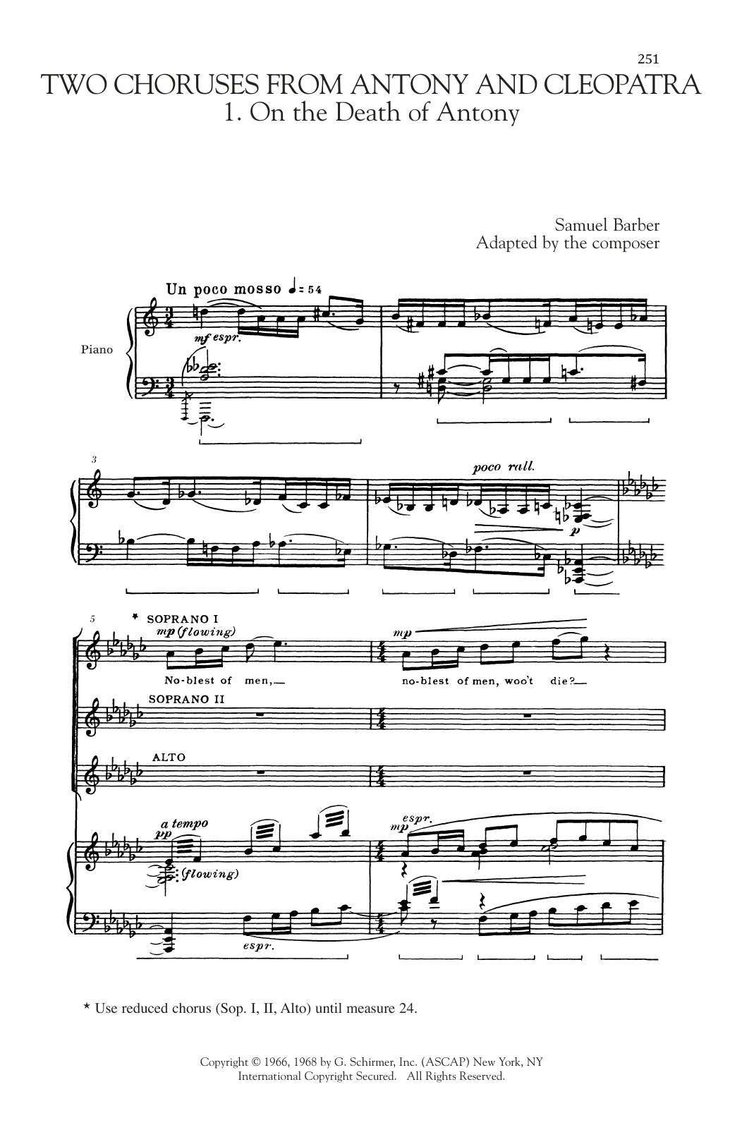 Samuel Barber 2 Choruses from Antony and Cleopatra sheet music notes and chords arranged for SATB Choir