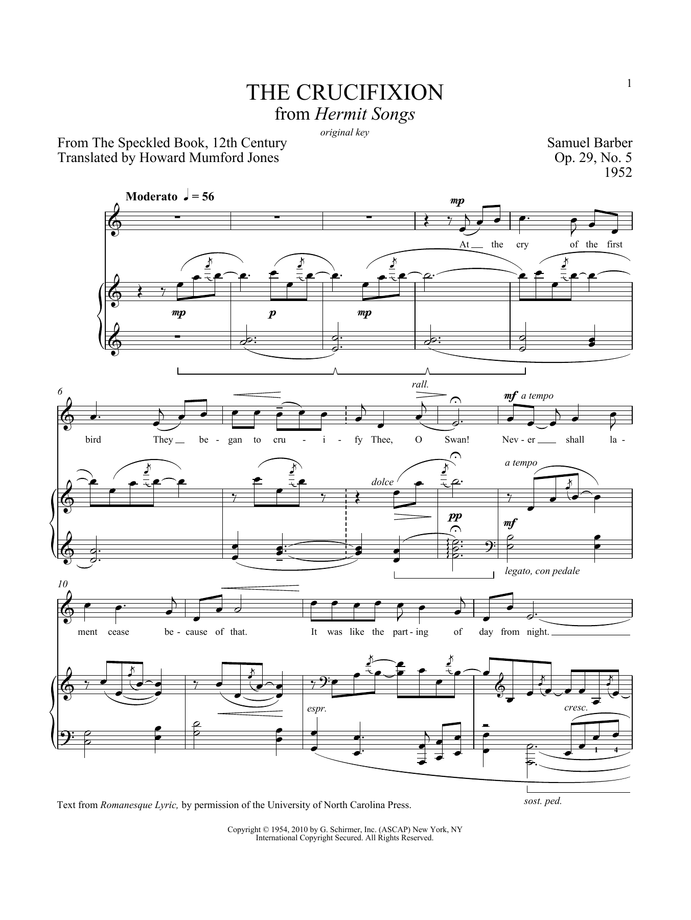 Samuel Barber The Crucifixion sheet music notes and chords arranged for Piano & Vocal