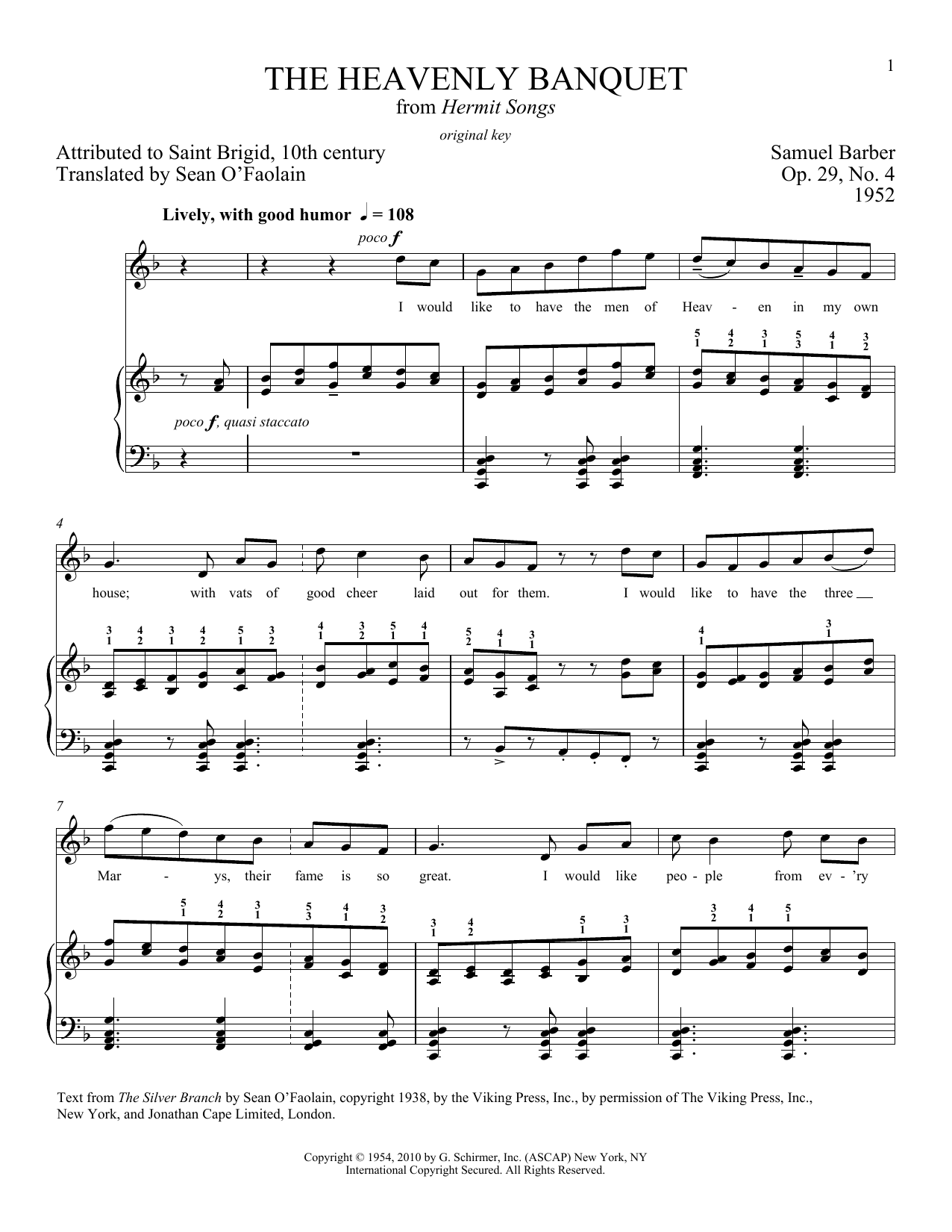 Samuel Barber The Heavenly Banquet, Op. 29, No. 4 sheet music notes and chords arranged for Piano & Vocal