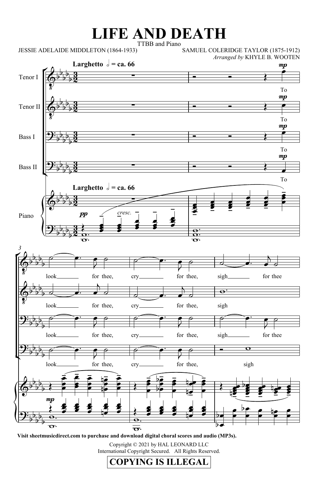 Samuel Coleridge Taylor Life And Death (arr. Khyle B. Wooten) sheet music notes and chords arranged for TTBB Choir