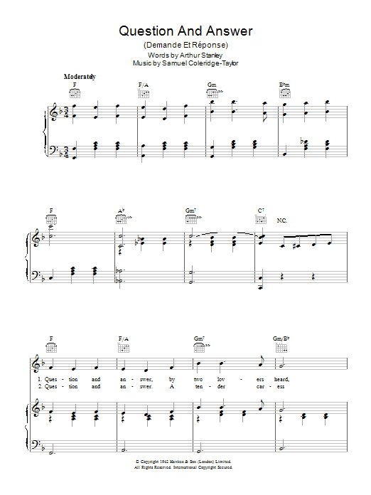 Samuel Coleridge-Taylor Question And Answer (Demande Et Reponse) sheet music notes and chords arranged for Piano, Vocal & Guitar Chords