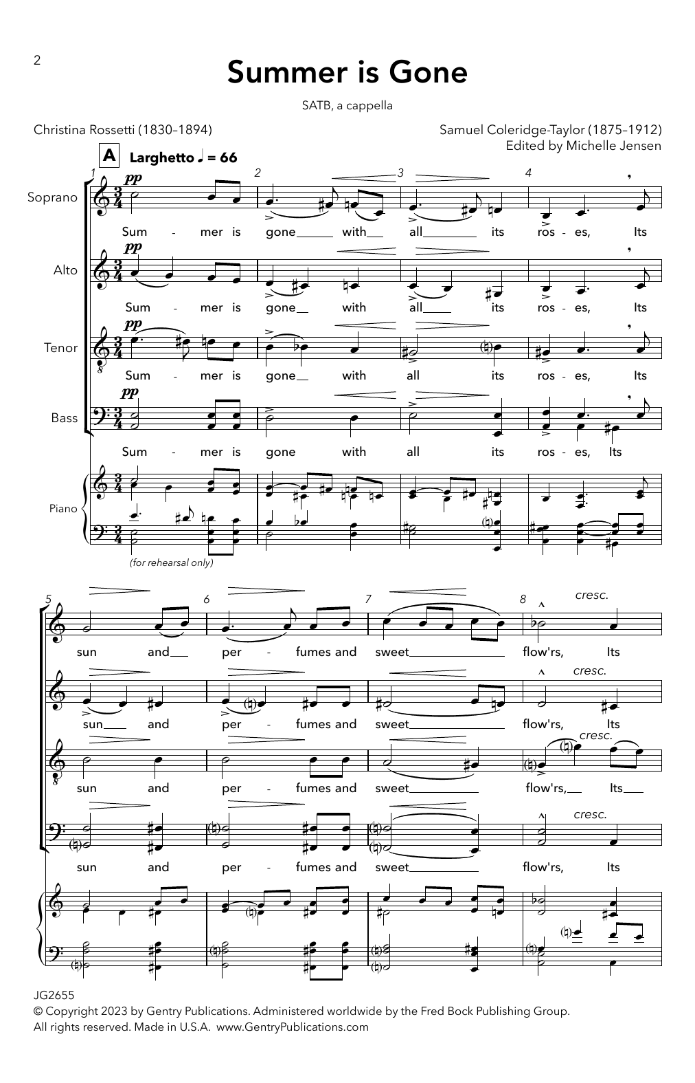 Samuel Coleridge-Taylor Summer Is Gone sheet music notes and chords arranged for SATB Choir