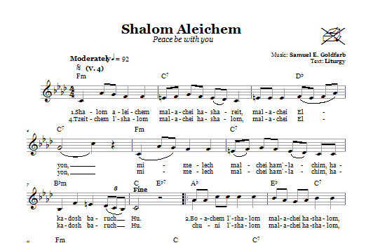 Samuel E. Goldfarb Shalom Aleichem (Peace Be With You) sheet music notes and chords arranged for Lead Sheet / Fake Book