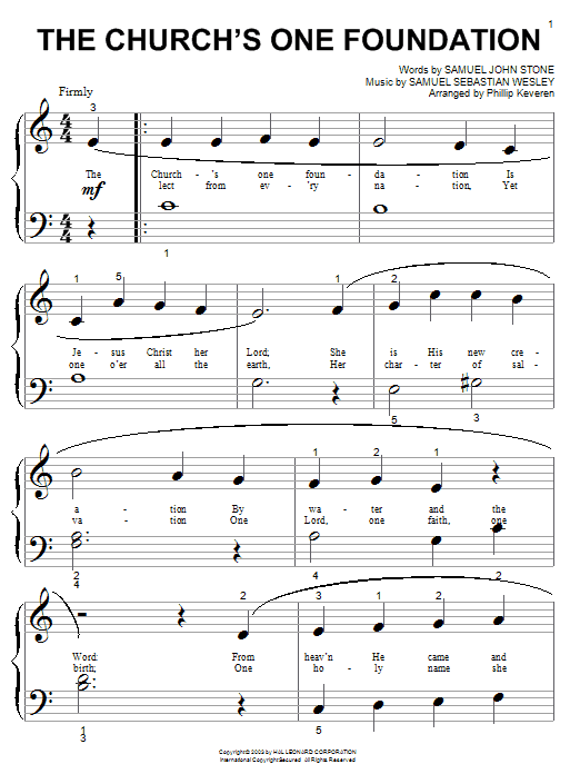 Samuel John Stone The Church's One Foundation (arr. Phillip Keveren) sheet music notes and chords arranged for Big Note Piano