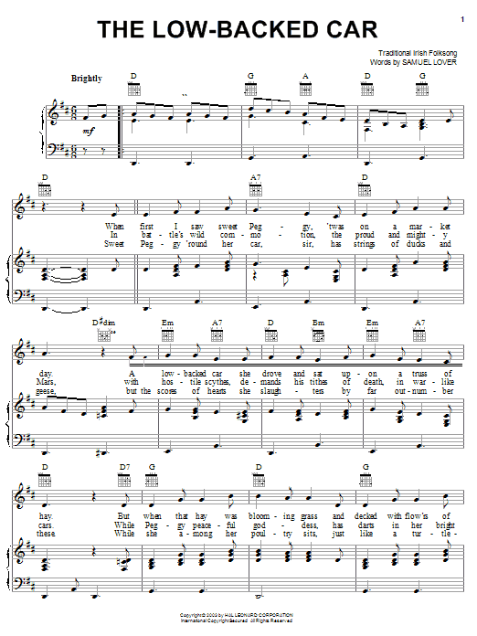 Samuel Lover The Low-Backed Car sheet music notes and chords arranged for Piano, Vocal & Guitar Chords (Right-Hand Melody)