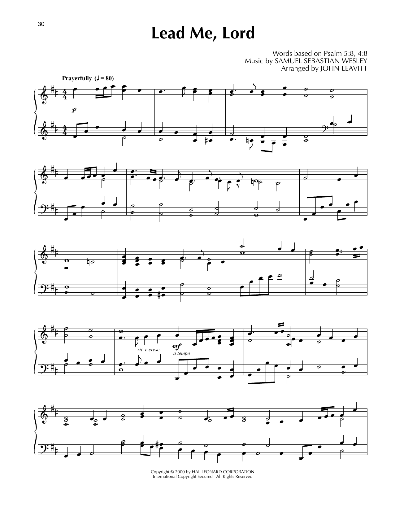 Samuel Sebastian Wesley Lead Me, Lord (arr. John Leavitt) sheet music notes and chords arranged for Piano Solo