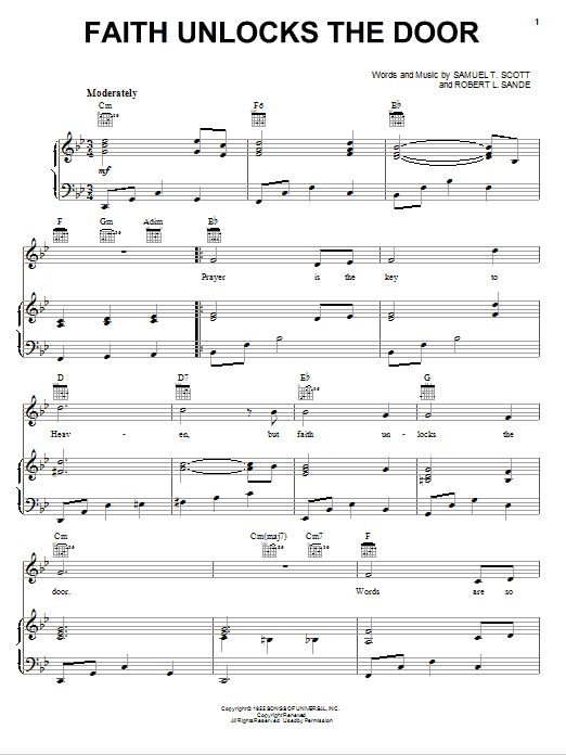 Samuel T. Scott Faith Unlocks The Door sheet music notes and chords arranged for Piano, Vocal & Guitar Chords (Right-Hand Melody)