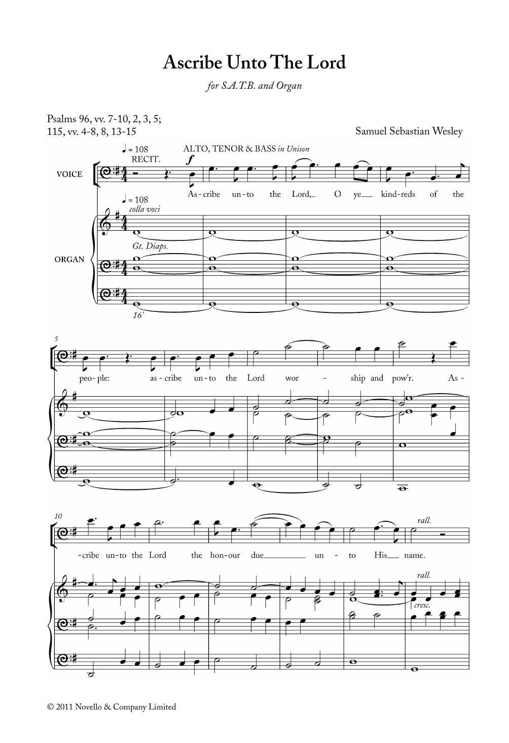 Samuel Wesley Ascribe Unto The Lord sheet music notes and chords arranged for Choir