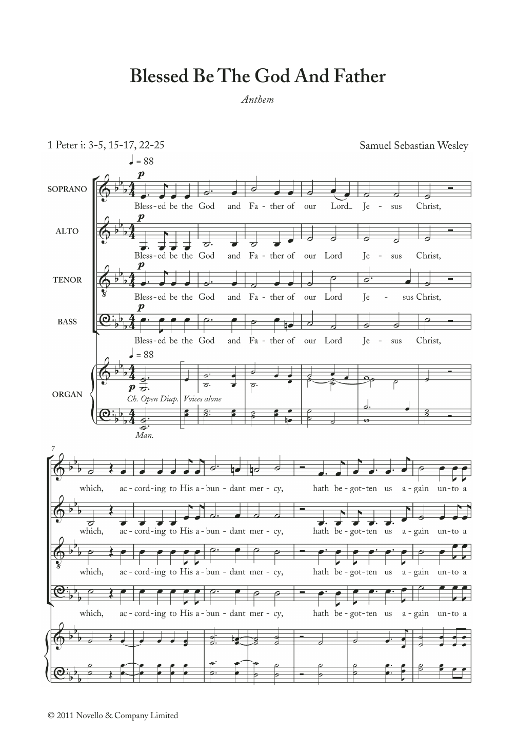 Samuel Wesley Blessed Be The God And Father sheet music notes and chords arranged for SATB Choir