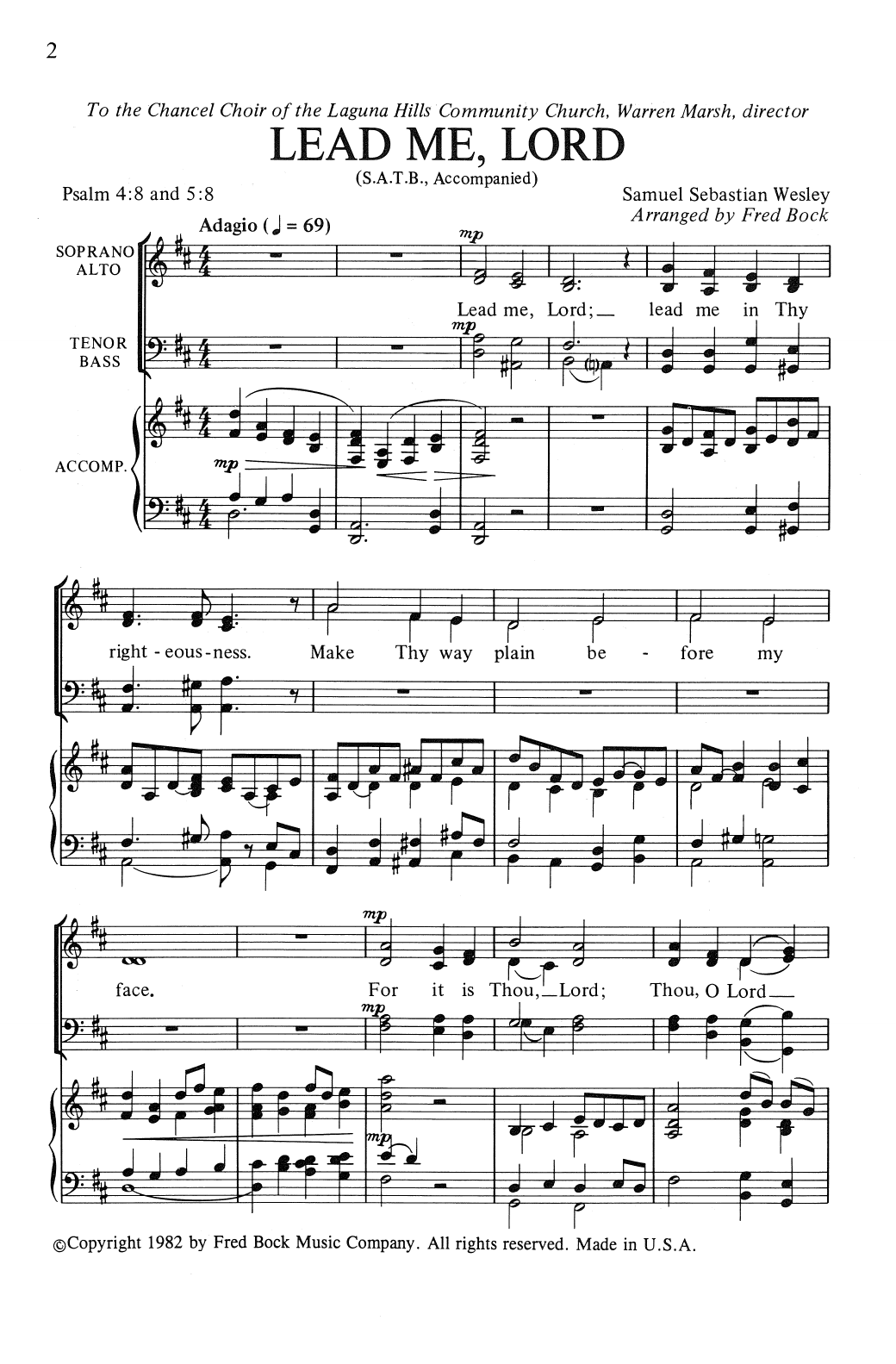 Samuel Wesley Lead Me, Lord (arr. Fred Bock) sheet music notes and chords arranged for SATB Choir