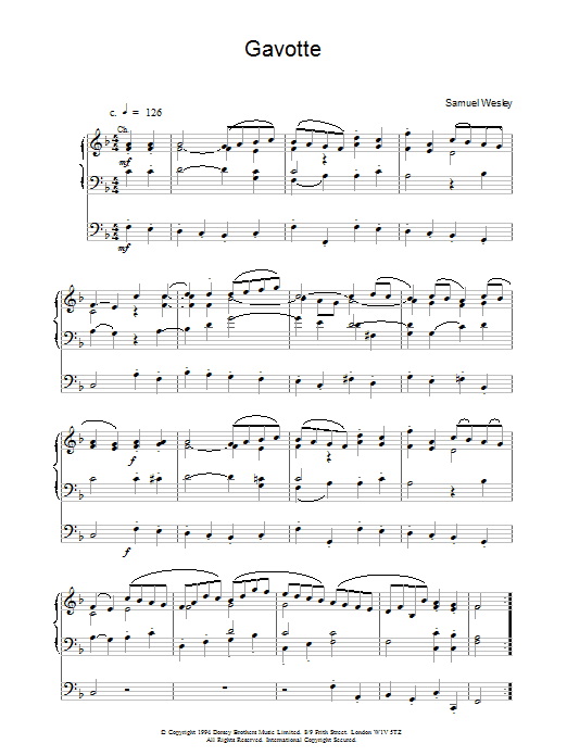 Samuel Wesley Gavotte sheet music notes and chords. Download Printable PDF.