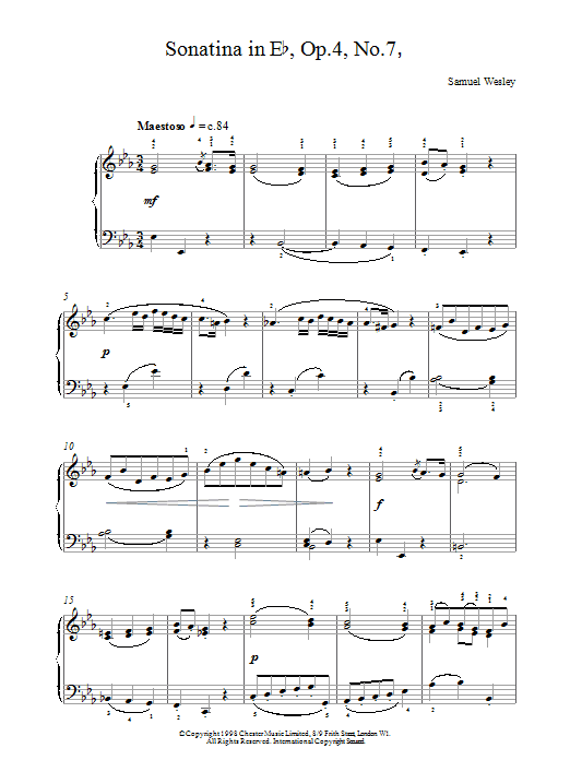 Samuel Wesley Sonatina Op4 No7 sheet music notes and chords. Download Printable PDF.