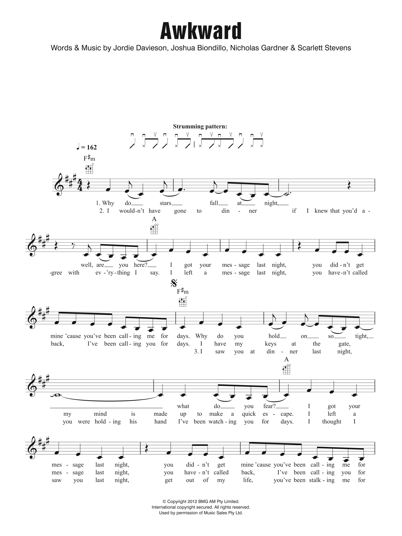 San Cisco Awkward sheet music notes and chords arranged for Lead Sheet / Fake Book