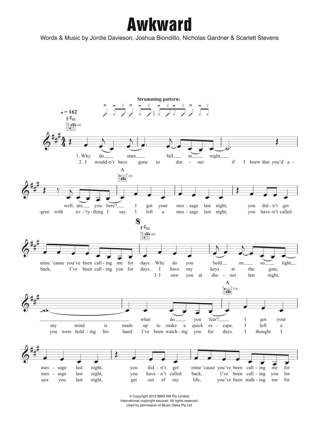 San Cisco Awkward sheet music notes and chords arranged for Lead Sheet / Fake Book
