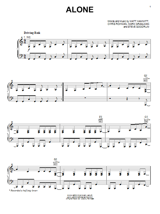 Sanctus Real Alone sheet music notes and chords arranged for Piano, Vocal & Guitar Chords (Right-Hand Melody)