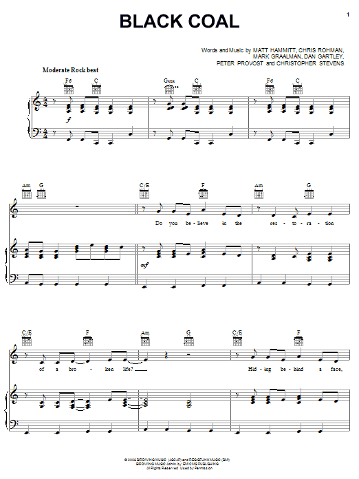 Sanctus Real Black Coal sheet music notes and chords arranged for Piano, Vocal & Guitar Chords (Right-Hand Melody)