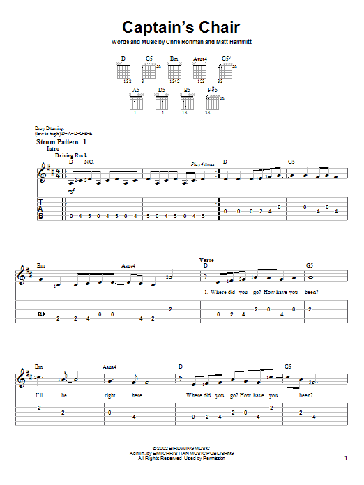 Sanctus Real Captain's Chair sheet music notes and chords arranged for Easy Guitar Tab