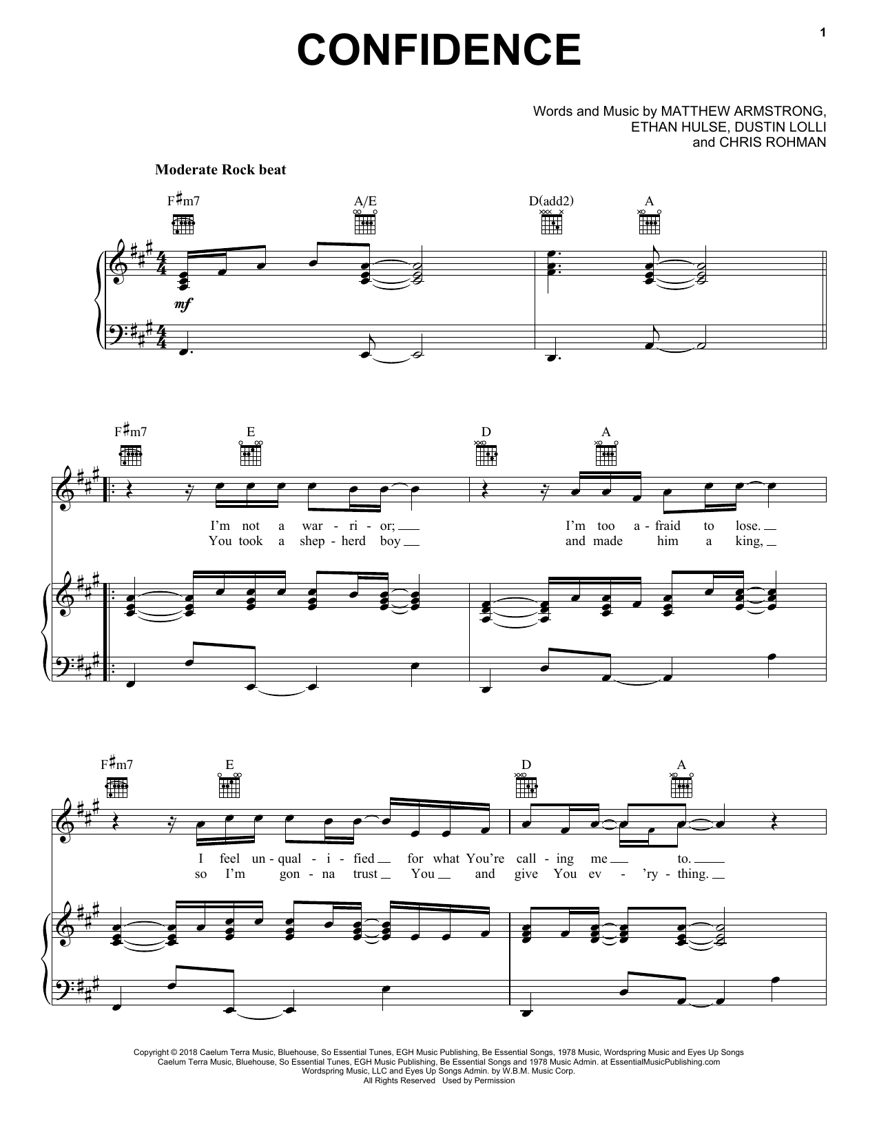 Sanctus Real Confidence sheet music notes and chords arranged for Piano, Vocal & Guitar Chords (Right-Hand Melody)