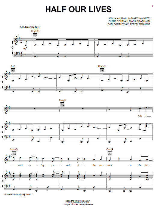 Sanctus Real Half Our Lives sheet music notes and chords arranged for Piano, Vocal & Guitar Chords (Right-Hand Melody)