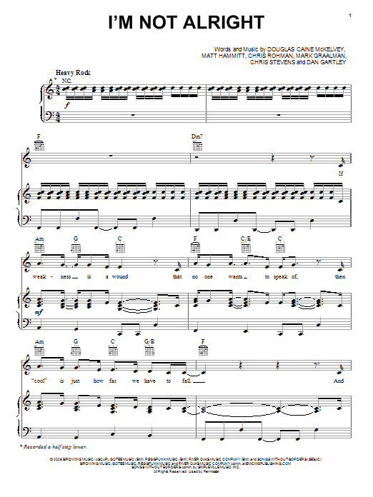 Sanctus Real I'm Not Alright sheet music notes and chords arranged for Easy Guitar Tab