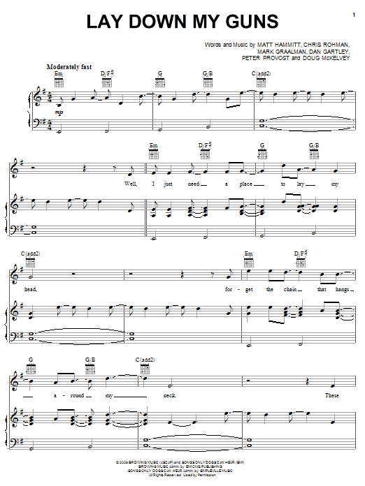 Sanctus Real Lay Down My Guns sheet music notes and chords arranged for Piano, Vocal & Guitar Chords (Right-Hand Melody)