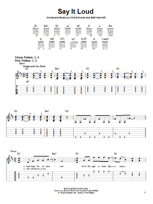 Sanctus Real Say It Loud sheet music notes and chords arranged for Easy Guitar Tab