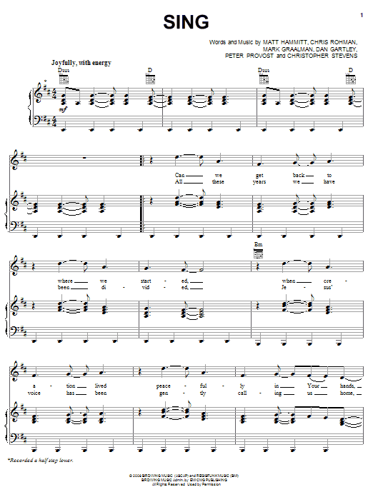 Sanctus Real Sing sheet music notes and chords arranged for Piano, Vocal & Guitar Chords (Right-Hand Melody)