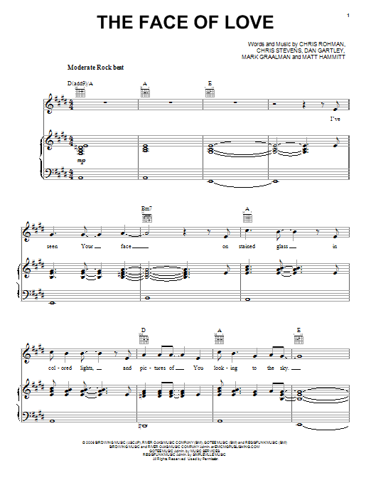 Sanctus Real The Face Of Love sheet music notes and chords arranged for Piano, Vocal & Guitar Chords (Right-Hand Melody)