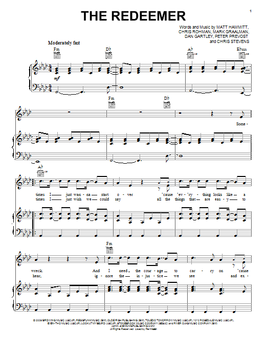 Sanctus Real The Redeemer sheet music notes and chords arranged for Piano, Vocal & Guitar Chords (Right-Hand Melody)