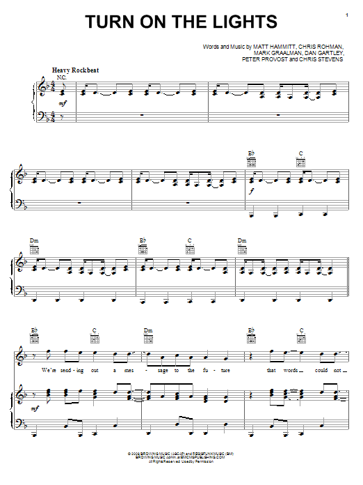 Sanctus Real Turn On The Lights sheet music notes and chords arranged for Piano, Vocal & Guitar Chords (Right-Hand Melody)