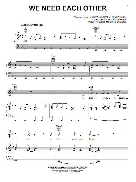Sanctus Real We Need Each Other sheet music notes and chords arranged for Piano, Vocal & Guitar Chords (Right-Hand Melody)