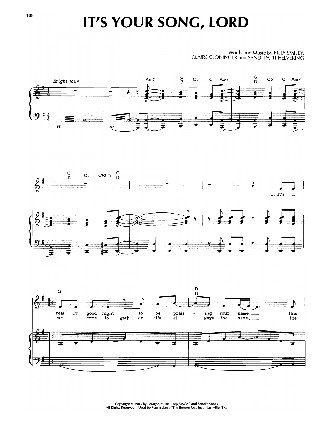 Sandi Patti It's Your Song, Lord sheet music notes and chords arranged for Piano & Vocal
