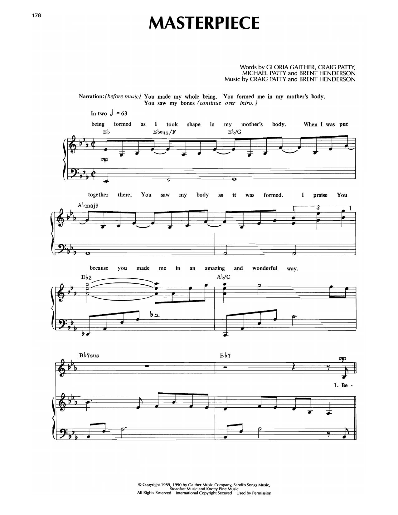 Sandi Patti Masterpiece sheet music notes and chords arranged for Piano & Vocal