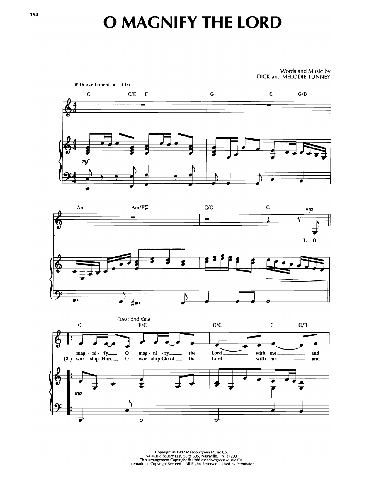 Sandi Patti O Magnify The Lord sheet music notes and chords arranged for Piano & Vocal