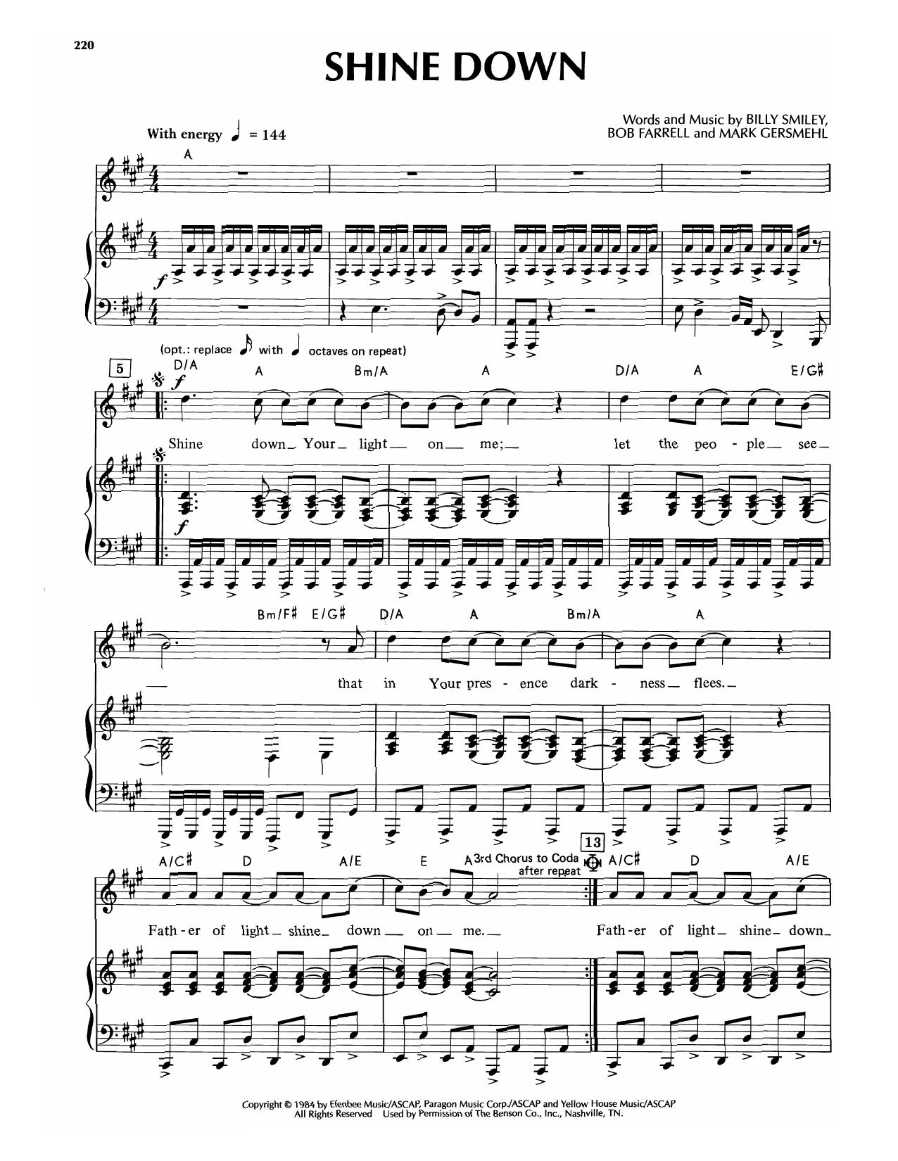 Sandi Patti Shine Down sheet music notes and chords arranged for Piano & Vocal