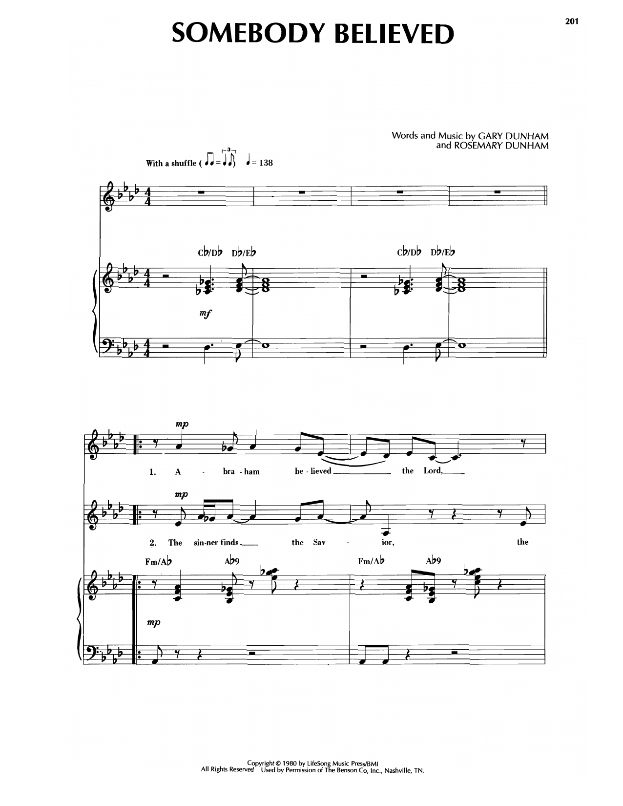 Sandi Patti Somebody Believed sheet music notes and chords arranged for Piano & Vocal