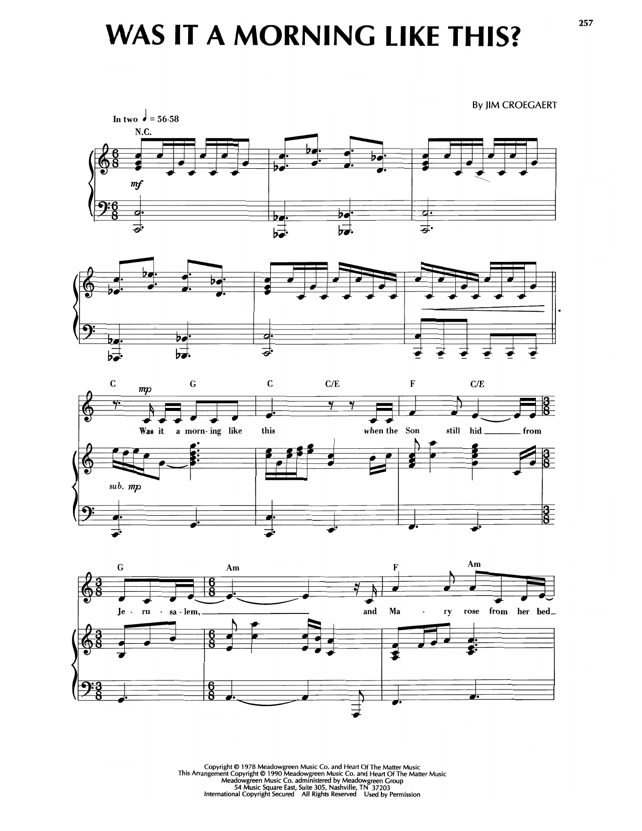 Sandi Patti Was It A Morning Like This? sheet music notes and chords arranged for Piano & Vocal