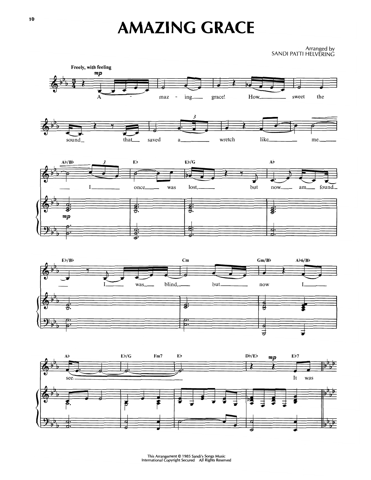 Sandi Patty Amazing Grace sheet music notes and chords arranged for Piano & Vocal