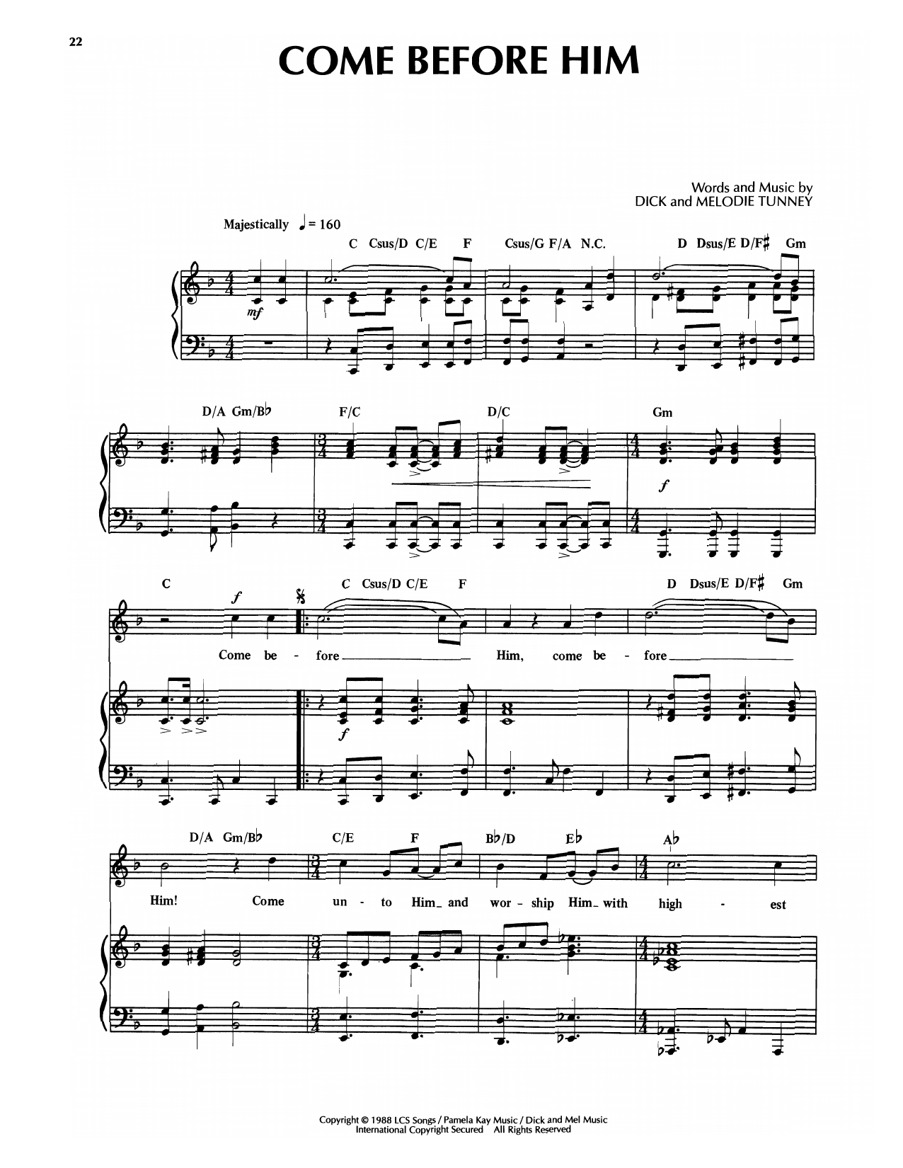 Sandi Patty Come Before Him sheet music notes and chords arranged for Piano & Vocal
