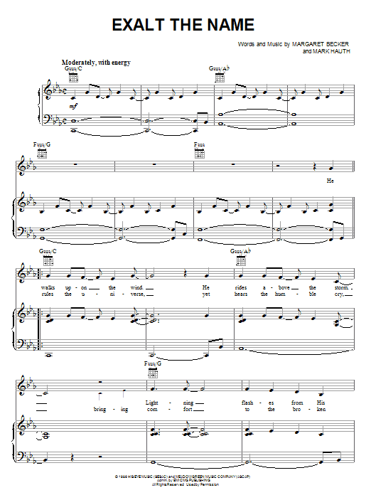 Sandi Patty Exalt The Name sheet music notes and chords arranged for Piano, Vocal & Guitar Chords (Right-Hand Melody)