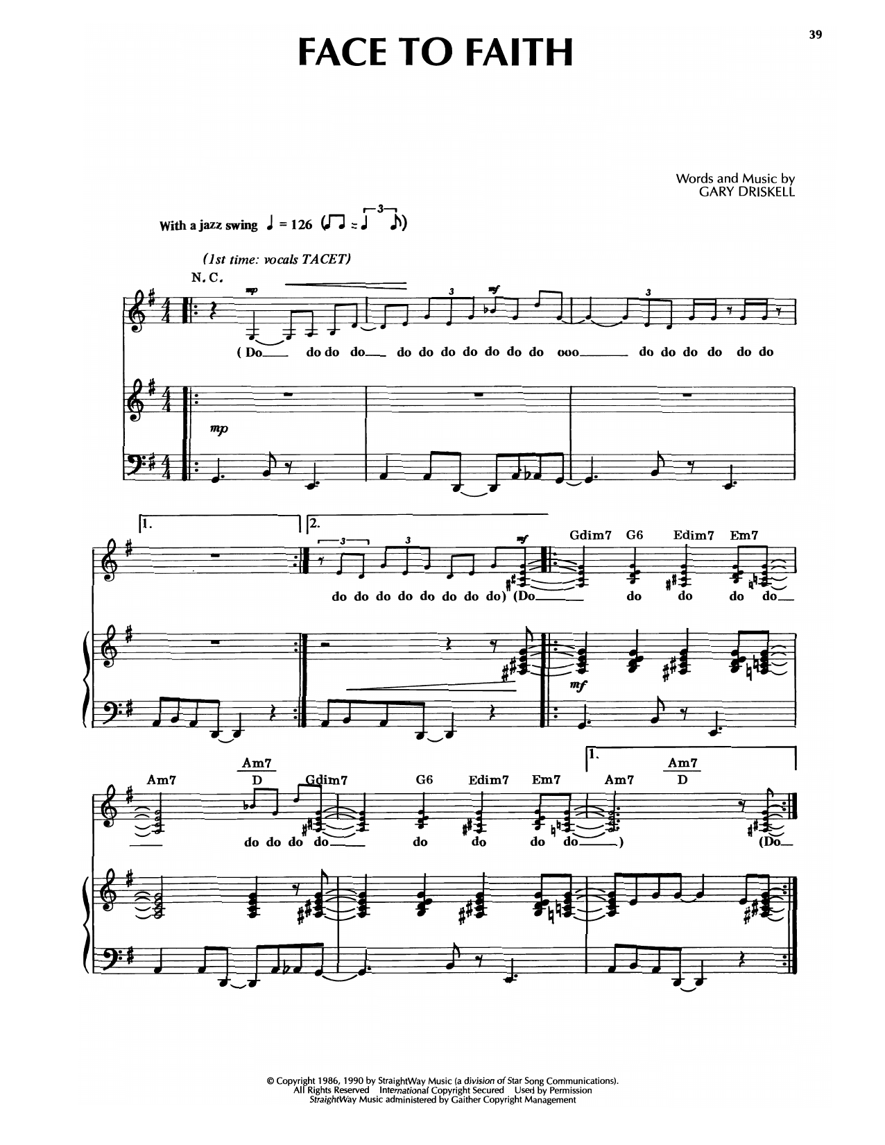 Sandi Patty Face To Faith sheet music notes and chords arranged for Piano & Vocal