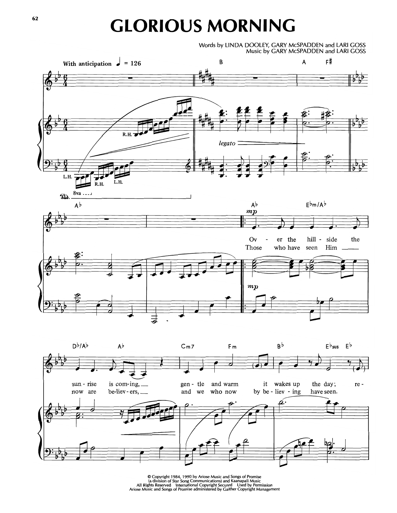Sandi Patty Glorious Morning sheet music notes and chords arranged for Piano & Vocal