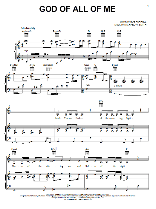 Sandi Patty God Of All Of Me sheet music notes and chords arranged for Piano, Vocal & Guitar Chords (Right-Hand Melody)