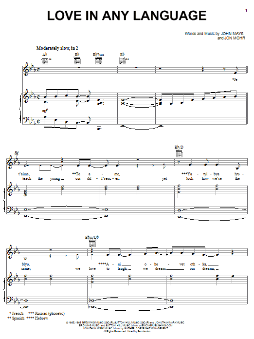 Sandi Patty Love In Any Language sheet music notes and chords arranged for Easy Guitar