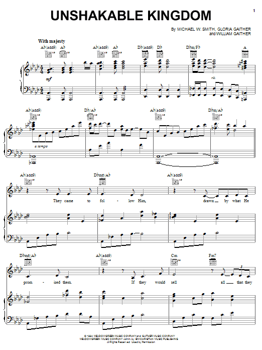 Sandi Patty Unshakable Kingdom sheet music notes and chords arranged for Piano Solo
